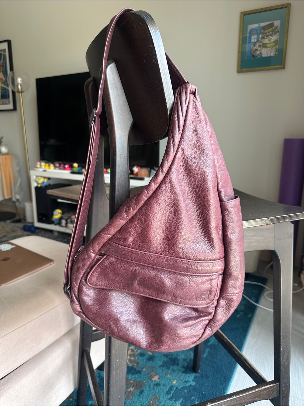 USA Ameribag Sling Bag Burgandy Leather Backpack Healthy Back Crossbody
